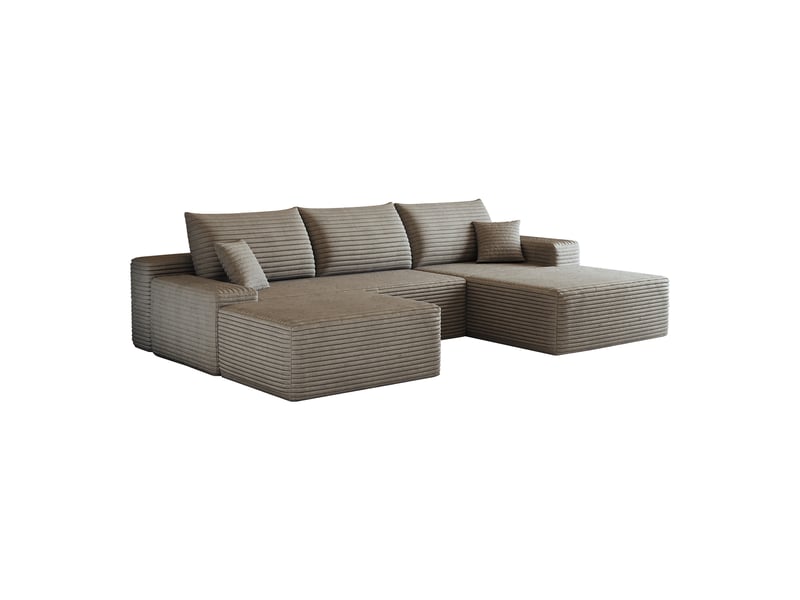  Canapé d’angle modulable avec méridienne et assise profonde - lpospi - sans montage, tissu côtelé camel 270 cm  - Conforama A