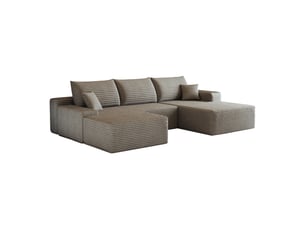 Canapé d’angle modulable avec méridienne et assise profonde - lpospi - sans montage, tissu côtelé camel 270 cm