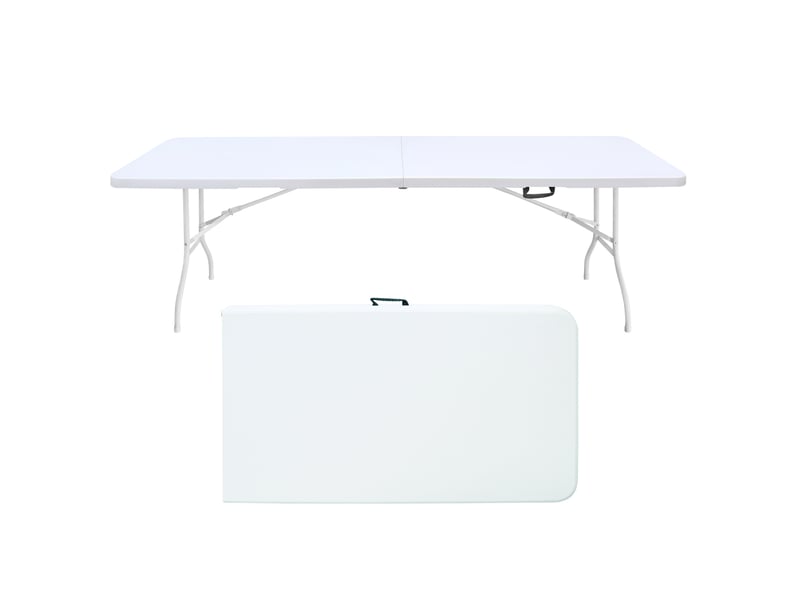  Table de jardin pliante 244 cm blanche en plastique et acier, avec poignée, pour réceptions et camping  - Conforama A