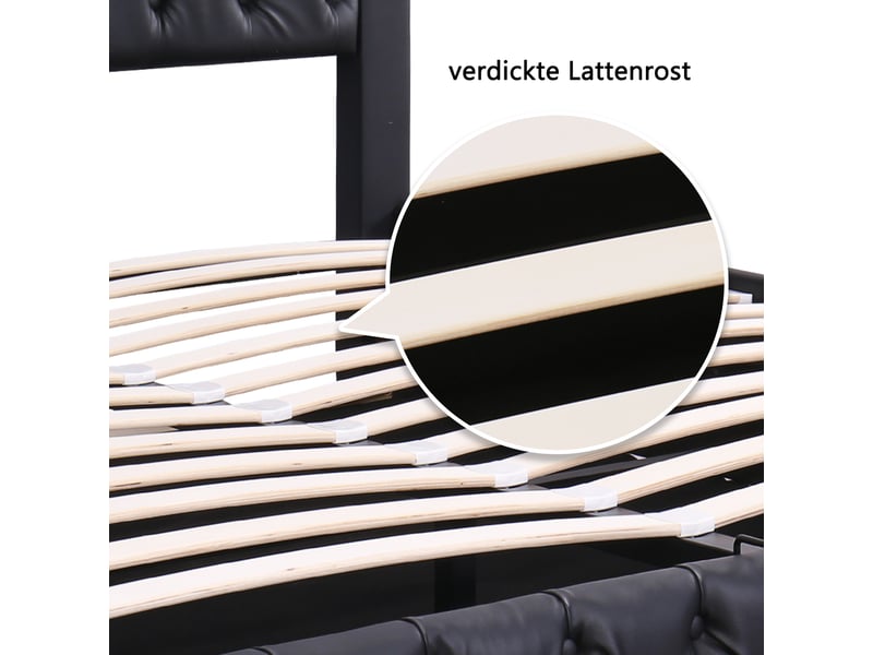 Lit coffre 180x200 noir en similicuir pu, lit double avec éclairage led multicolore et sommier à lattes inclus, grand espace de rangement - Conforama W