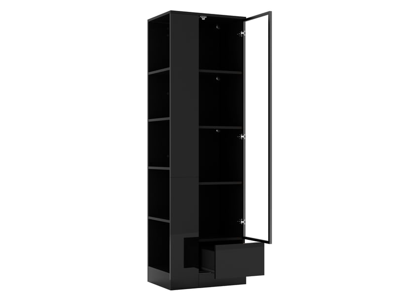  Vitrine led avec porte vitrée et tiroir 50x35x160 cm noire brillante  - Conforama D