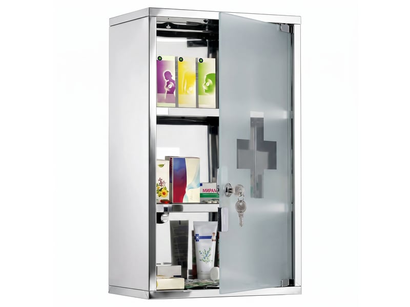  Armoire à pharmacie murale à 3 niveaux en acier inoxydable avec verrouillable porte en verre avec 2 clés  - Conforama B