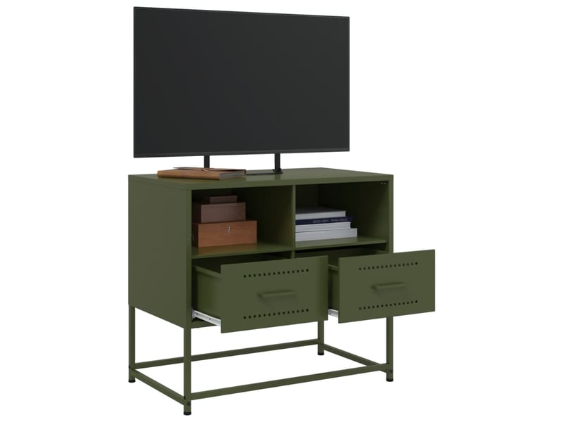  Meuble tv - banc tv - meuble de rangement vert olive 68x39x60,5 cm acier  - Conforama D