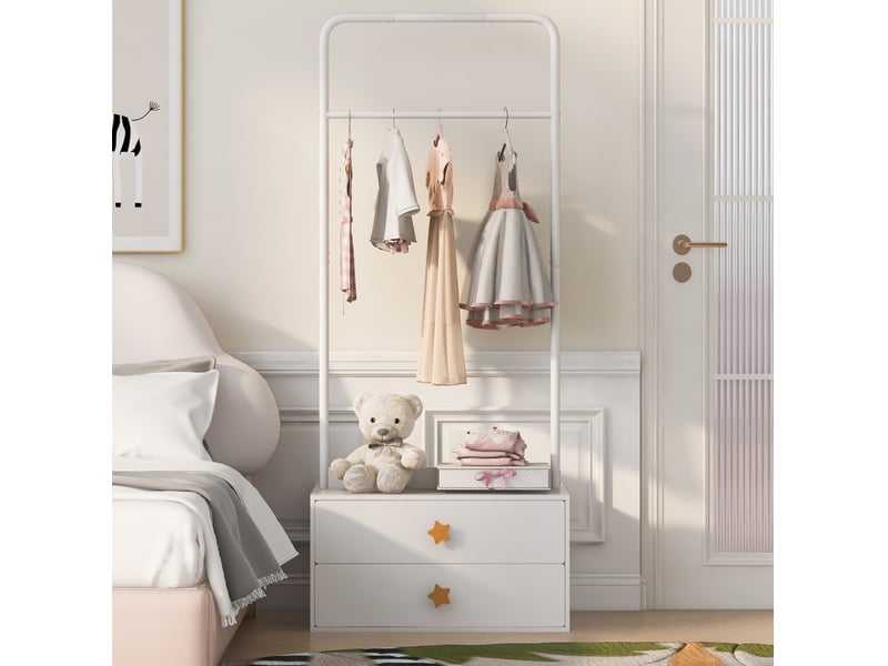  Portant à vêtements enfant tcqpz 70 x 55 x 168 cm avec tringle et 2 tiroirs blanc  - Conforama D