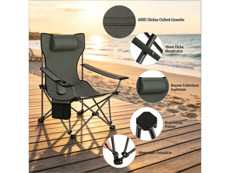 Fauteuil de camping pliant,115x84x88,5 cm,avec repose-pieds,tissu oxford,gris - Conforama D