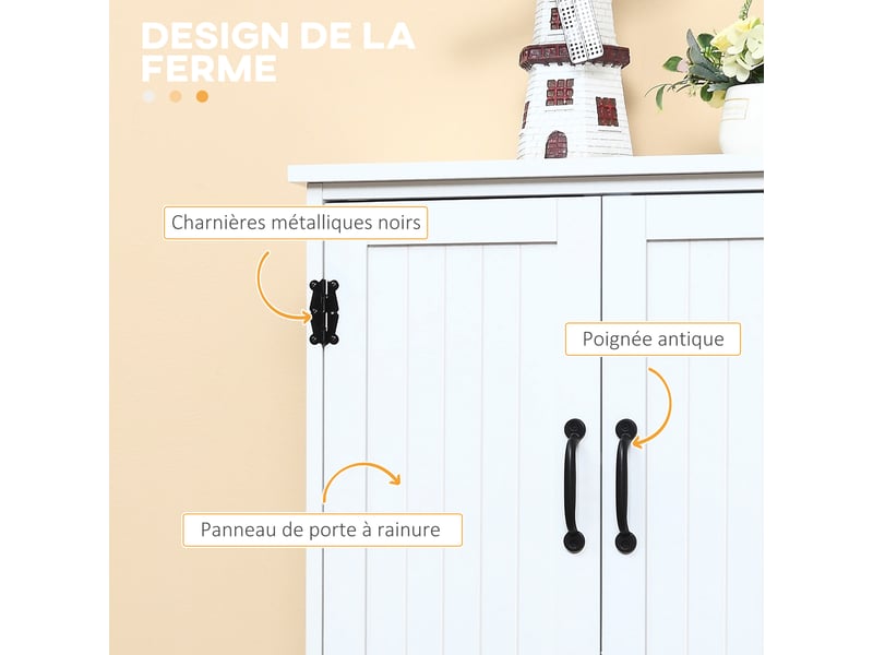 Buffet de cuisine armoire de cuisine contemporaine multi-rangements 2 placards 3 étagères blanc 60 x 30 x 123 cm - Conforama E