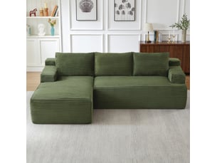 Canapé d'angle modulable 4 places en velours côtelé vert 238 x 152 cm, confort nuage pour votre salon