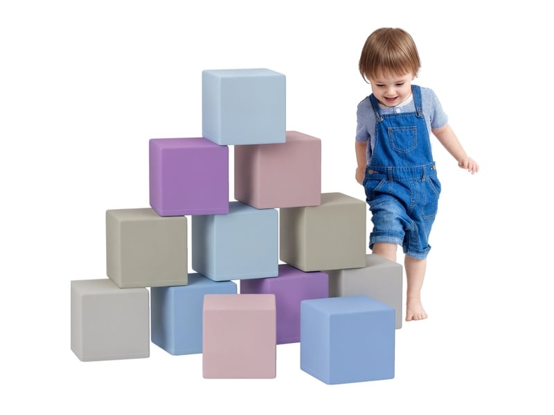  Set de 12 blocs souples 20 x 20 x 20 cm multicolore en simili cuir, jeu de construction pour enfants  - Conforama D