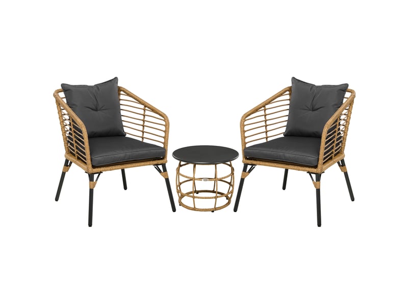  Salon de jardin bistrot 3 pièces 62x65x78 cm avec table basse et coussins métal sable et gris foncé  - Conforama A