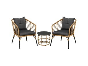 Salon de jardin bistrot 3 pièces 62x65x78 cm avec table basse et coussins métal sable et gris foncé