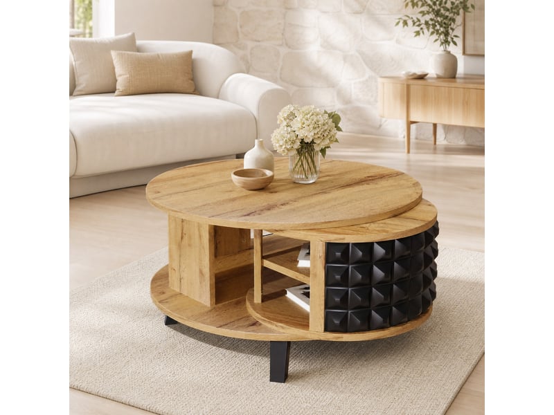  Table basse 85,2x80x45,2 cm rangement rotatif panneau de particules naturel  - Conforama B