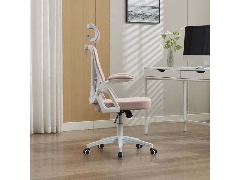  Chaise de bureau ergonomique en maille avec support lombaire et appui-tête réglables, accoudoirs pliables  - Conforama D