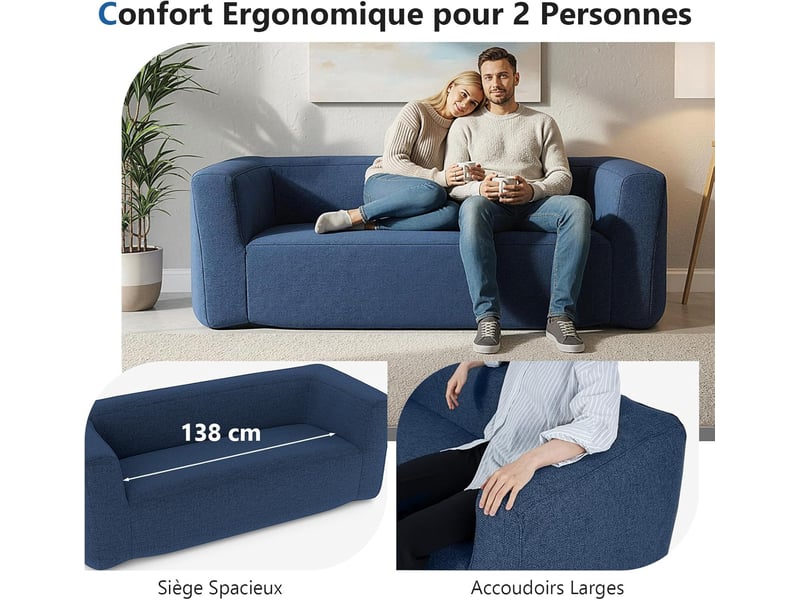Costway fauteuil gonflable, canapé 2-3 places avec housse détachable, accoudoirs larges, assise spacieux (bleu)  - Conforama B