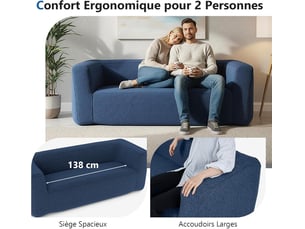 Costway fauteuil gonflable, canapé 2-3 places avec housse détachable, accoudoirs larges, assise spacieux (bleu)