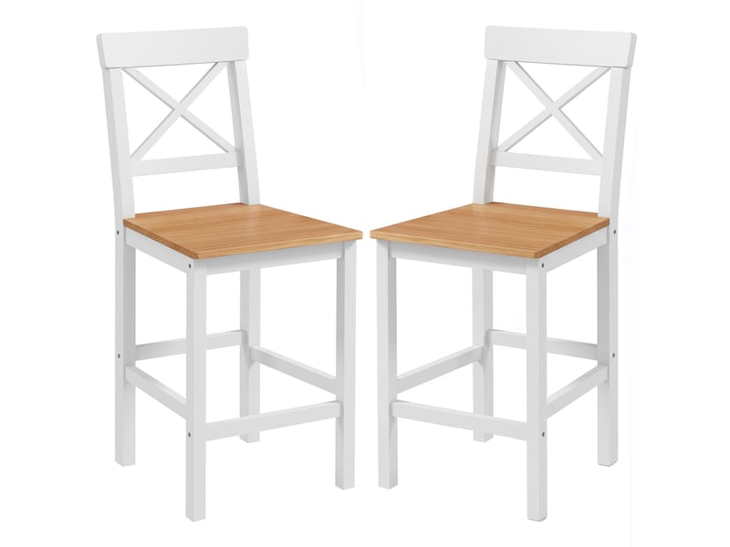 Ensemble de 2 tabourets de bar en pin avec repose-pieds et dossier, style champêtre, pour la cuisine ou le salon, aspect naturel.  - Conforama B