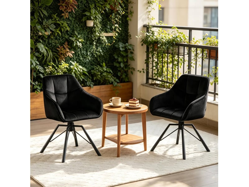  Chaises de salle à manger 2 pièces pivotantes à 360° avec accoudoirs, métal et velours noir  - Conforama B
