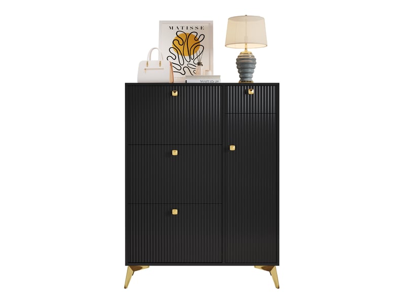  Meuble à chaussures noir à 3 abattants, 1 tiroir et 1 porte, 90x25x121 cm  - Conforama A