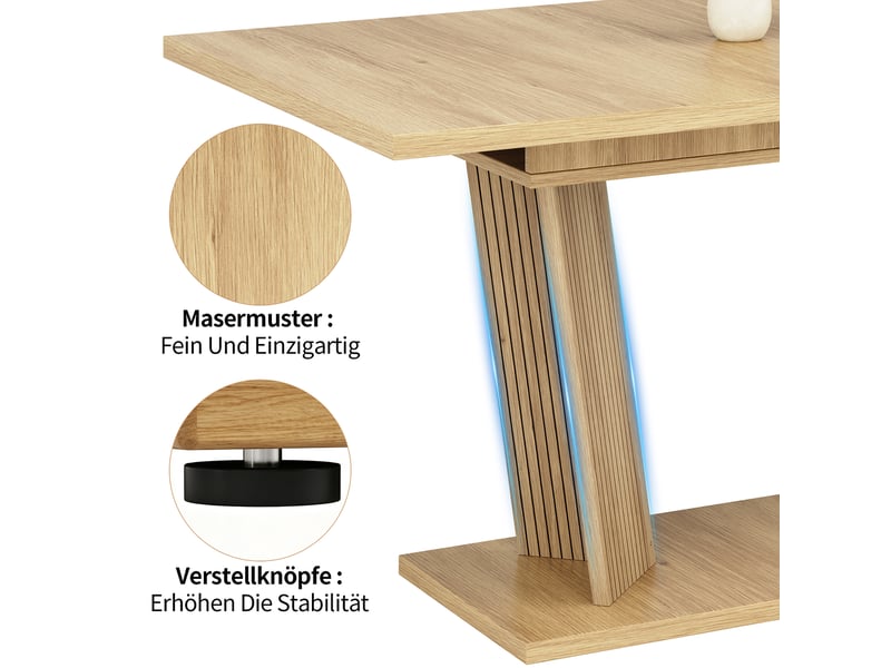  Table à manger extensible 120-160 x 80 x 76 cm en mdf finition bois naturel, base stable avec pieds antidérapants réglables.  - Conforama D