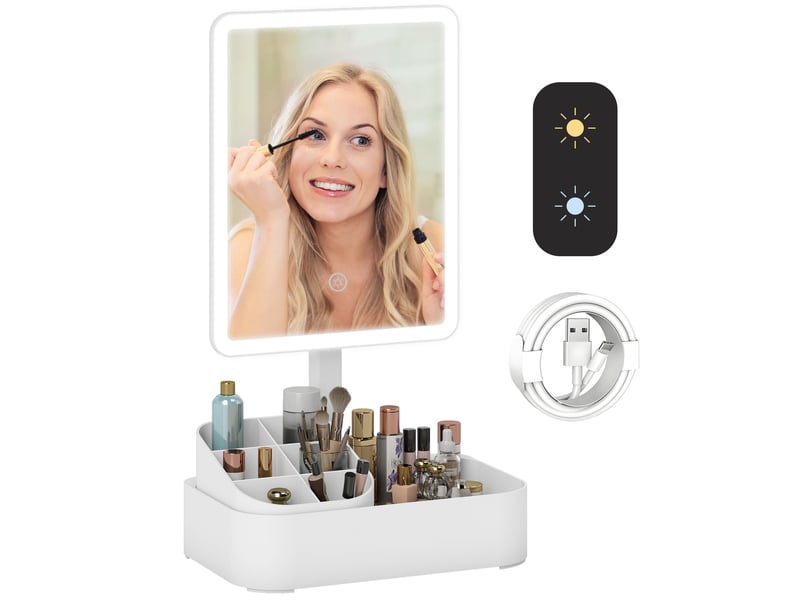  Miroir de maquillage lumineux rechargeable avec 2 modes d'éclairage, rotation à 180°, luminosité réglable, blanc  - Conforama A