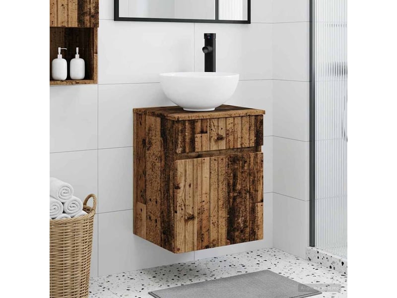  Meuble de lavabo mural, rangement salle de bain bois ancien 39x35x63 cm  - Conforama B