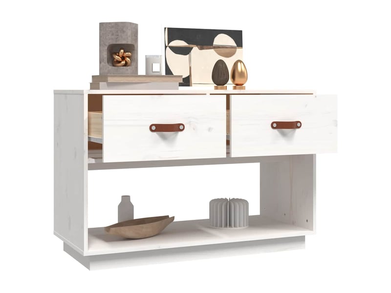  Meuble tv - banc tv - meuble de rangement blanc 90x40x60 cm bois de pin massif  - Conforama E