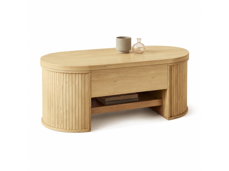  Table basse relevable 110 x 55,5 cm en mdf naturel avec rangement caché  - Conforama A