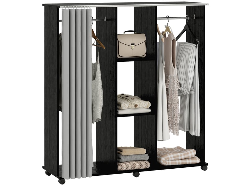  Armoire penderie meuble de rangement mobile 6 roulettes 120l x 40l x 128h cm en bois noir  - Conforama A