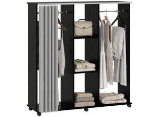 Armoire penderie meuble de rangement mobile 6 roulettes 120l x 40l x 128h cm en bois noir