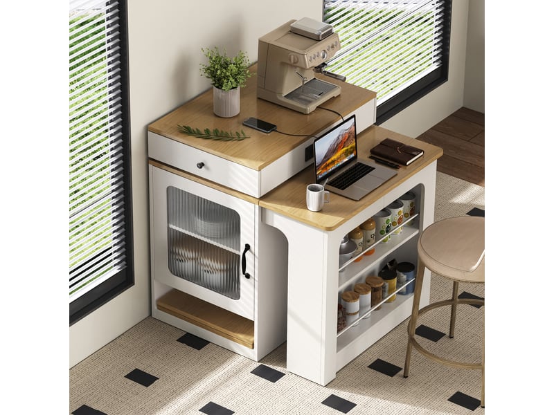  Îlot de cuisine 1 porte 2 tiroirs coloris blanc mdf Îlot de cuisine blanc - Conforama D