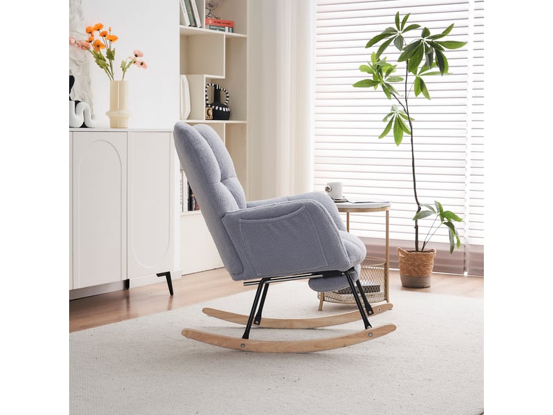  Fauteuil à bascule 80 x 98 x 98,5 cm, repose-pieds pliable, tissu bouclette, cadre métal pour salon chambre bureau - gris  - Conforama D