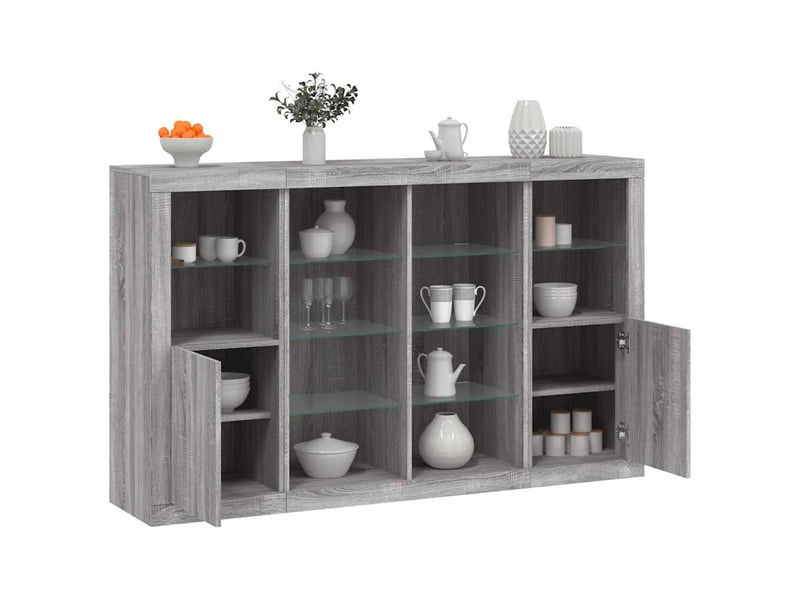  Buffets avec lumières led 3 pcs - bahut - meuble de rangement sonoma gris bois d'ingénierie  - Conforama B