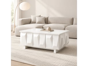 Table basse avec 3 portes et rangement, façade 3d, style moderne, en panneau de particules blanc, 95 × 67 × 39,5 cm