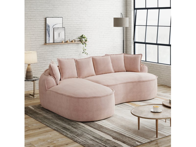  Canapé d'angle modulable 3 places 252x164x67 cm en chenille rose  - Conforama E