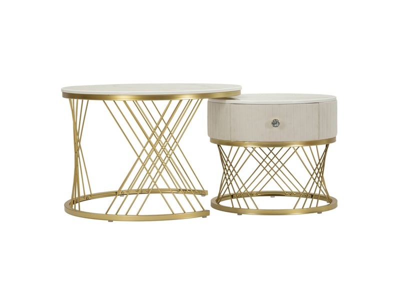  Paire de tables basses rondes votix crème et or ø70x48 et ø50x43 cm  - Conforama B