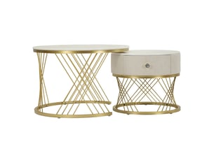 Paire de tables basses rondes votix crème et or ø70x48 et ø50x43 cm