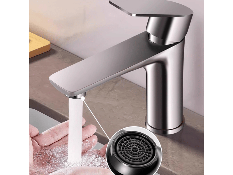  Robinet de lavabo à levier unique en acier inoxydable, robinet plat à trou unique en bronze plaqué gris - sans tuyau  - Conforama E