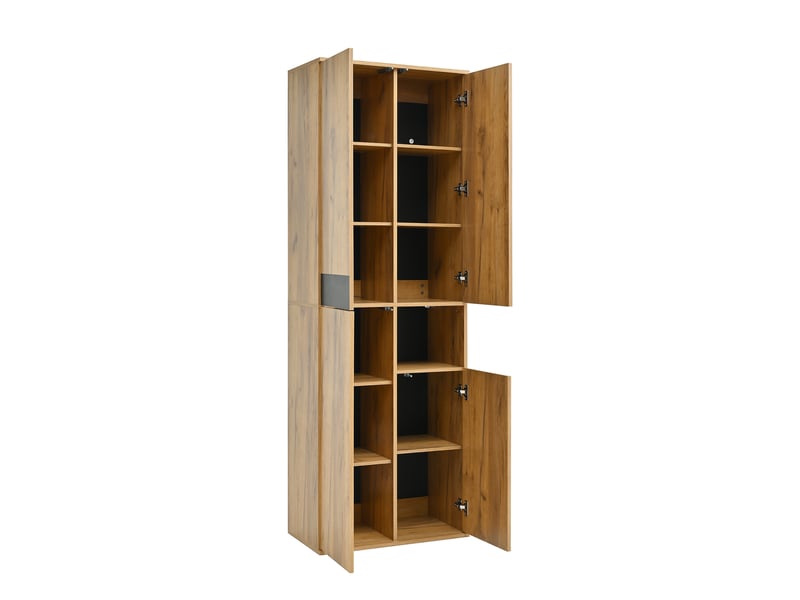 Armoire oslo noir bois 65x35x190 cm, miroir, 4 portes & niche ouverte, rangement haut - Conforama D