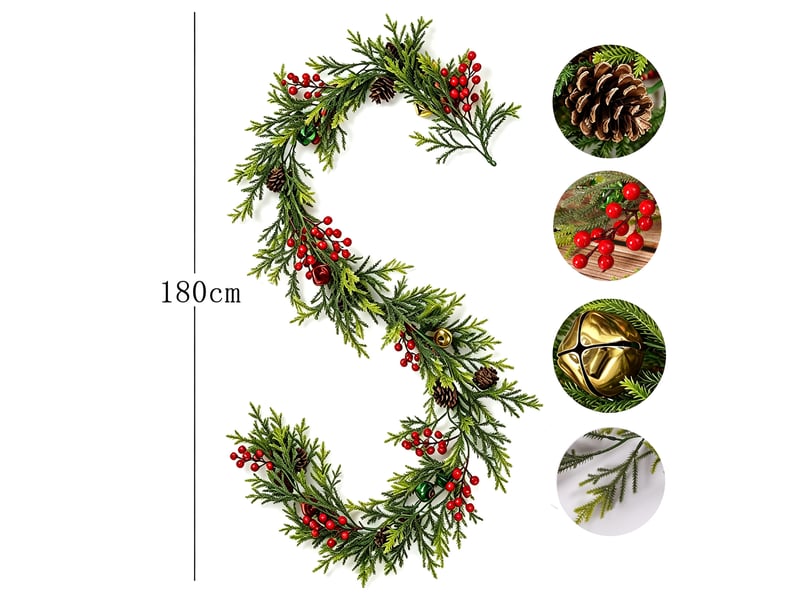  Guirlande de noël artificielle 1,8 m avec baies, vigne décorative pour porte, cheminée, fenêtre, plafond intérieur extérieur  - Conforama B