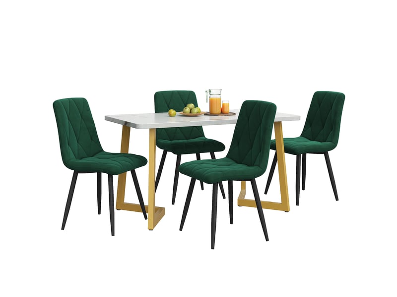  Ensemble table à manger 117x68x75 cm et 4 chaises velours vert foncé  - Conforama A
