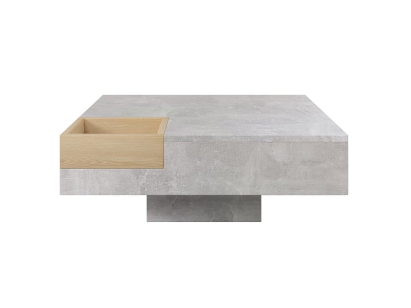  Table basse 72x72x30 cm boîte de rangement amovible panneau de particules gris béton et bois  - Conforama B