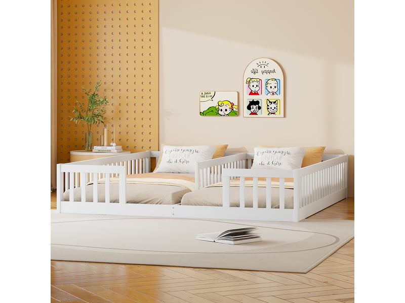  Lit d'enfant à panneaux - 90x200 cm - barrière de sécurité - bois de pin - blanc - style minimaliste LQ-N636P206437K - Conforama E
