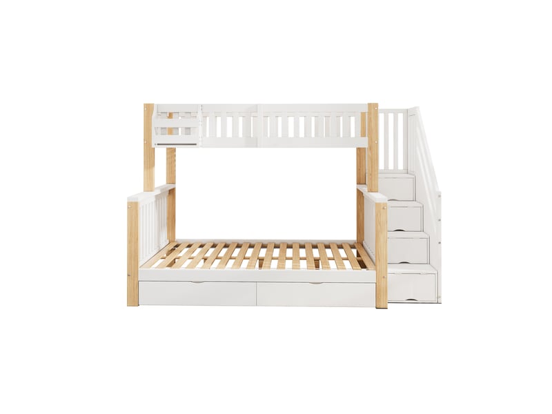  Lit enfant 140x200 cm, lit enfant multifonctionnel avec panier de rangement, tiroir, armoire escalier, armoire de rangement, sans matelas, blanc et naturel  - Conforama R