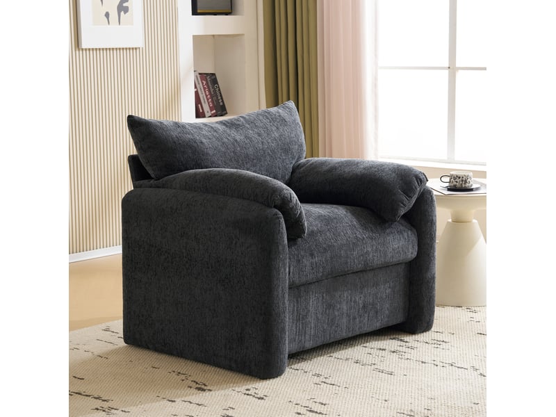 Fauteuil 96x82x84 cm, fauteuil de détente, canapé 1 place, accoudoirs confortables, mousse et chenille, couleur gris - Conforama D