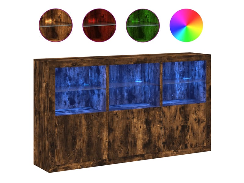 Buffet - bahut - meuble de rangement avec lumières led chêne fumé 181,5x37x100 cm - Conforama A