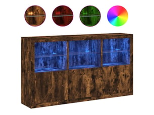 Buffet - bahut - meuble de rangement avec lumières led chêne fumé 181,5x37x100 cm