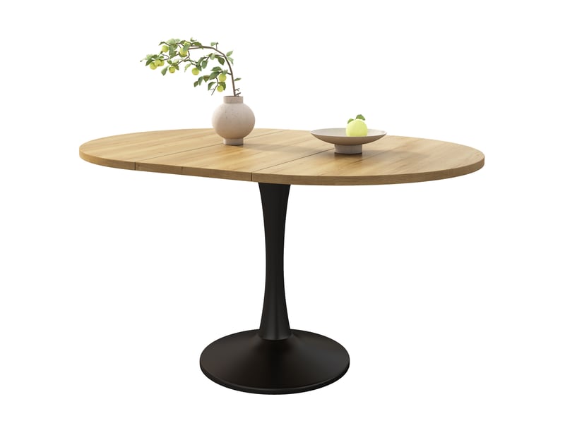  Table de salle à manger extensible ovale avec rallonge centrale, en panneau de fibres et fer, finition chêne  - Conforama A