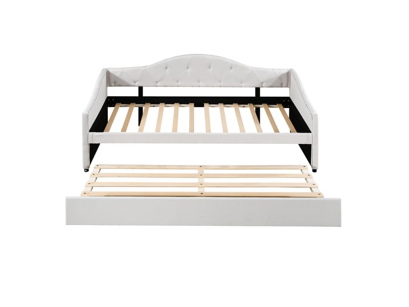  Lit banquette 90x200 avec lit gigogne 90x190, canapé lit simple en lin, beige  - Conforama A