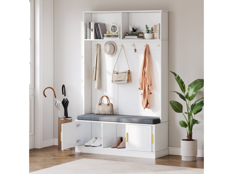  Portemanteau-banc chaussures - 6 crochets triples - autonome - gain de place - blanc - 120x40x191 cm - entréecouloir  - Conforama D