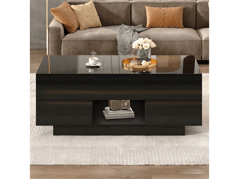  Table basse relevable avec éclairage led 100x45cm - rangement caché et deux tiroirs  - Conforama B