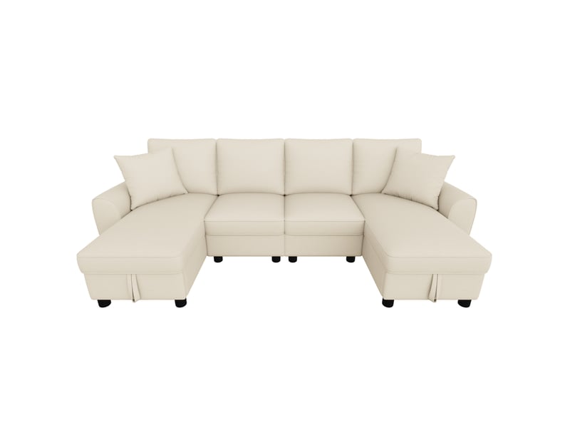  Canapé modulable en u – tissu chenille – 2 méridiennes avec rangement – 280 x 137 x 84 cm – beige  - Conforama A